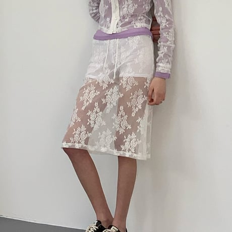 Floral lace midi skirt