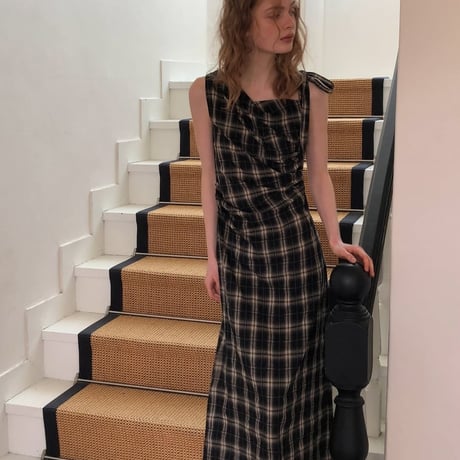 Draped plaid sleeveless dress