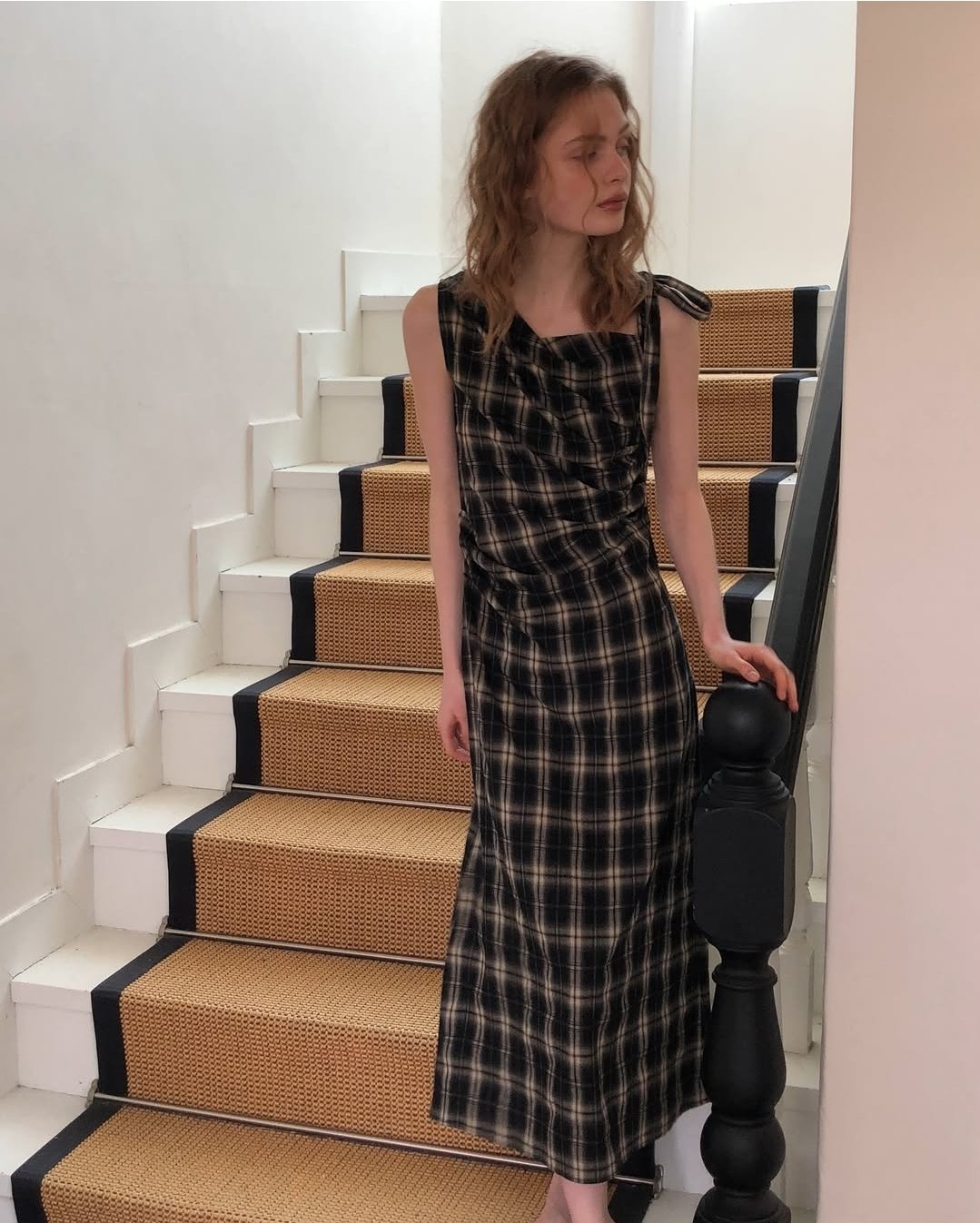 Draped plaid sleeveless dress | Ir