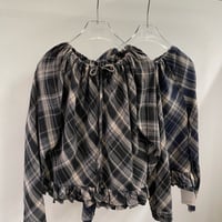 予約販売　Drawstring Plaid Ruffle Blouse
