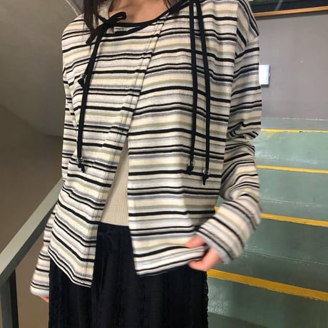 Striped Ribbon-Tie Cardigan