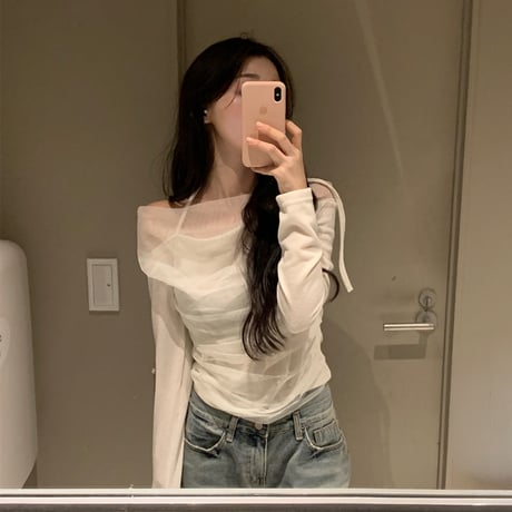 予約販売　Sheer Draped Halter Off-Shoulder Top