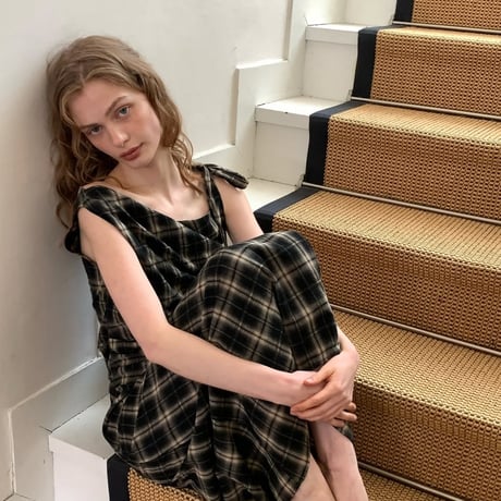 Draped plaid sleeveless dress