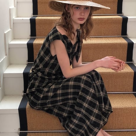 Draped plaid sleeveless dress