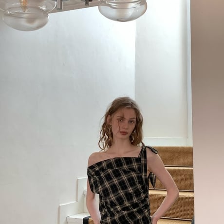 Draped plaid sleeveless dress