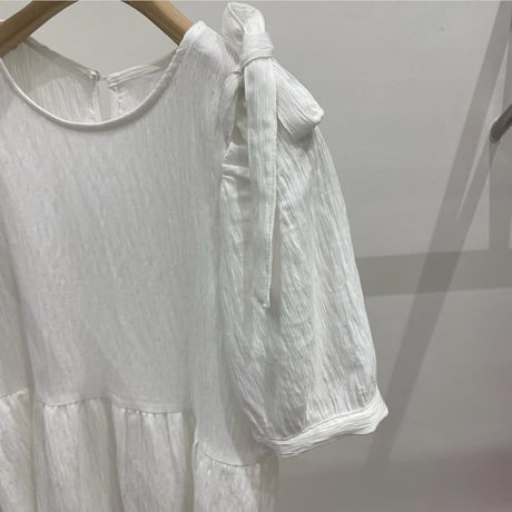 Shirred puff-sleeve dress.