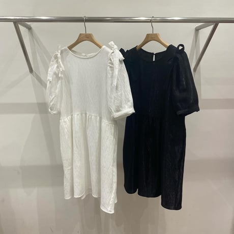Shirred puff-sleeve dress.