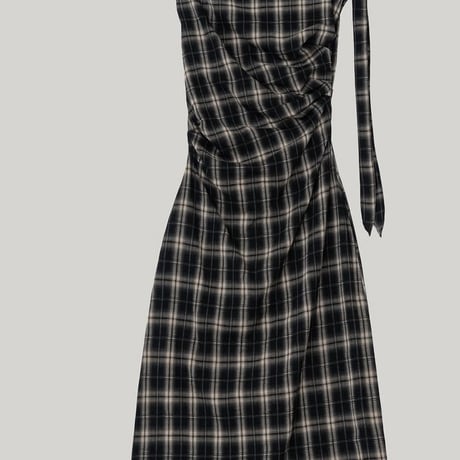 Draped plaid sleeveless dress