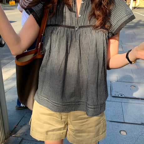 予約販売　Gingham Lace Blouse