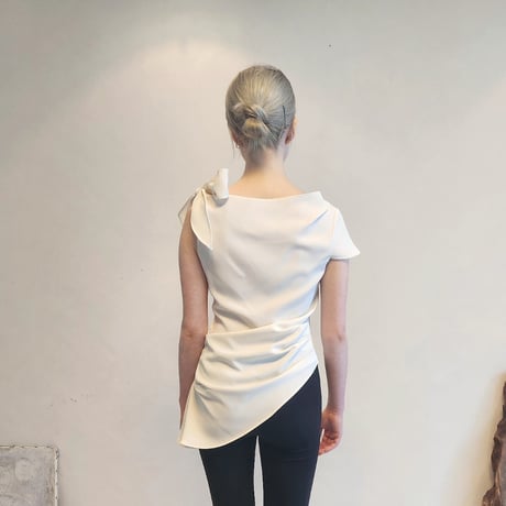 asymmetric draped bow shoulder top