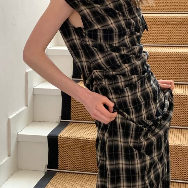 Ir　Draped plaid sleeveless dress Draped plaid sleeveless dress | Ir