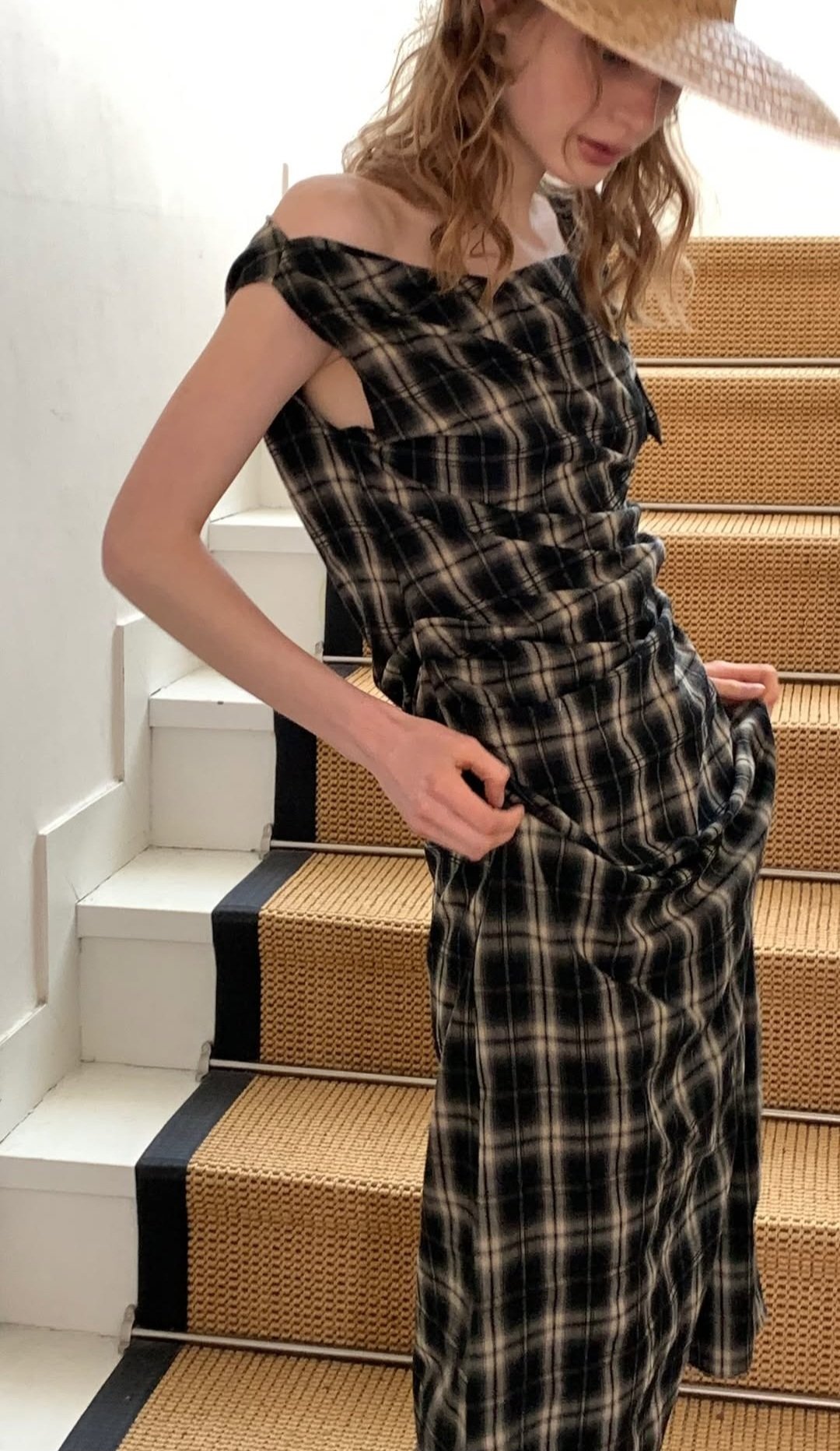 Draped plaid sleeveless dress | Ir