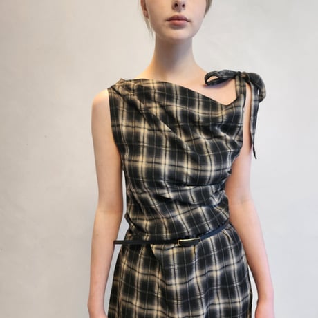 Draped plaid sleeveless dress