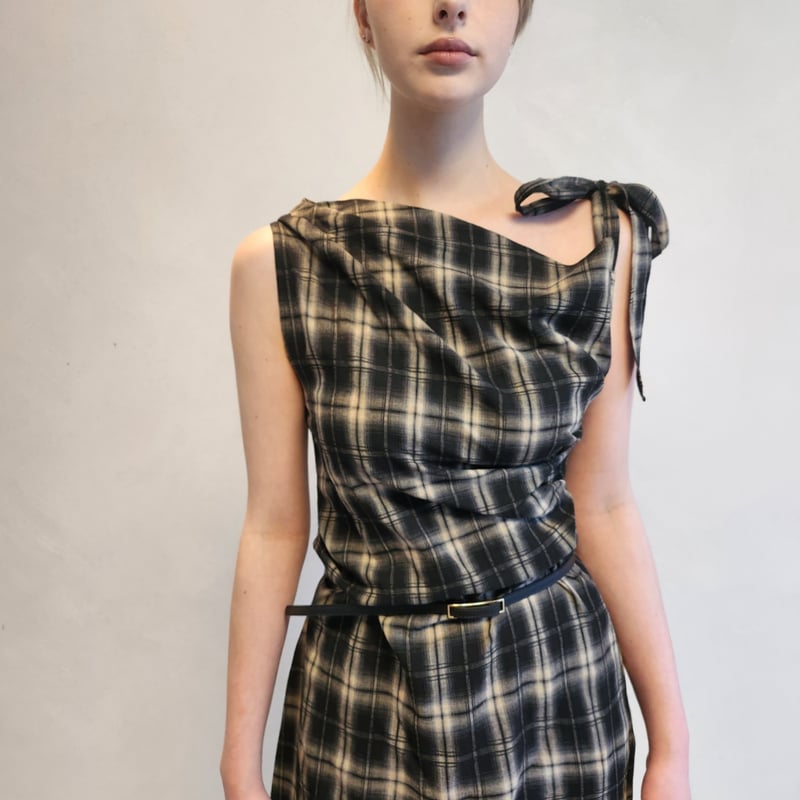 Draped plaid sleeveless dress | Ir
