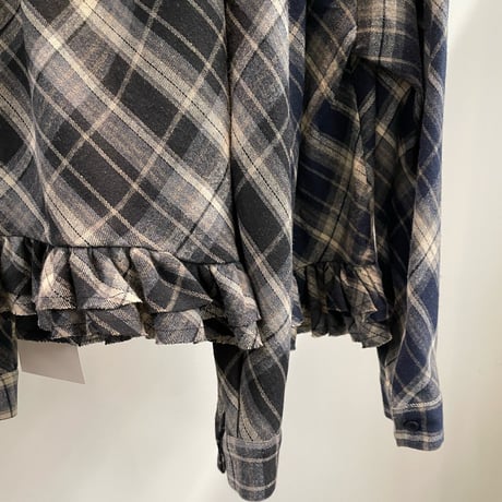 予約販売　Drawstring Plaid Ruffle Blouse