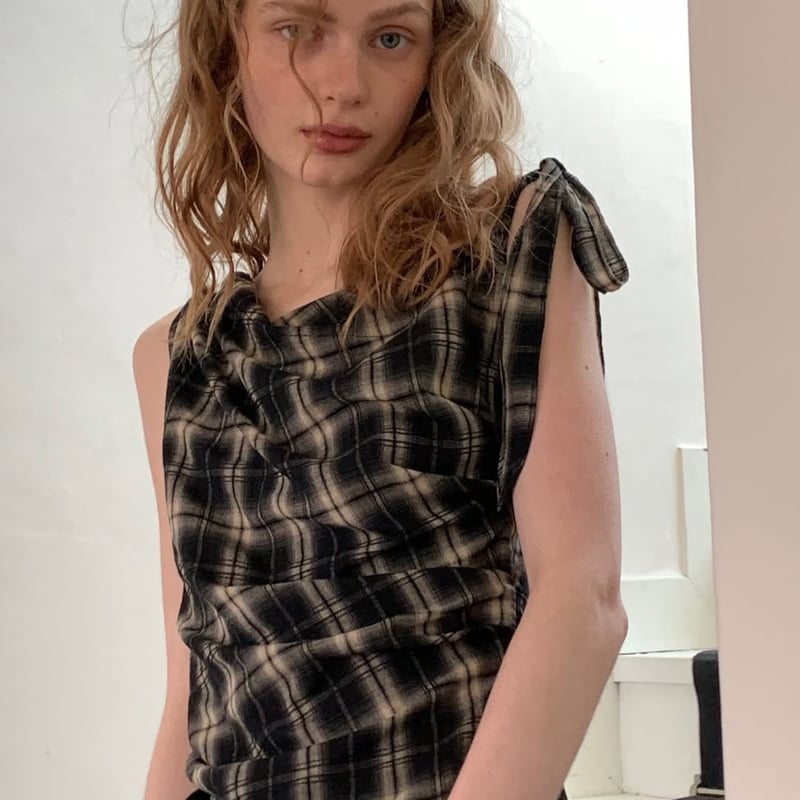 Draped plaid sleeveless dress | Ir