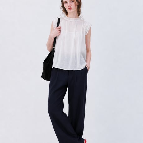 予約販売　Soft Frill Sleeveless Cotton Blouse