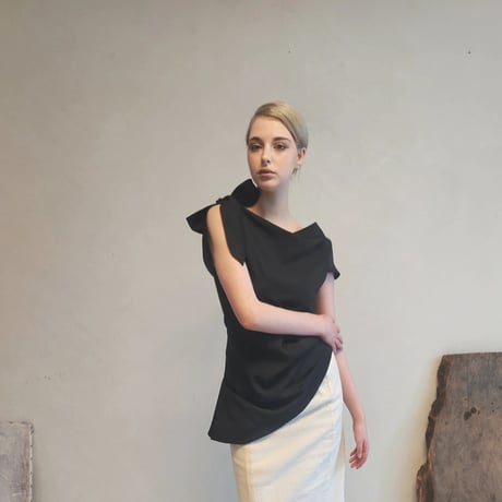 asymmetric draped bow shoulder top