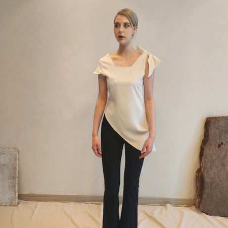 asymmetric draped bow shoulder top