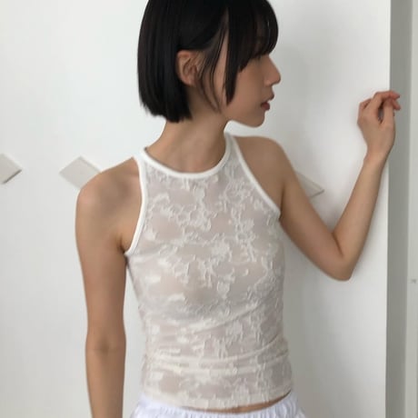 sheer floral lace tank top