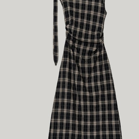 Draped plaid sleeveless dress