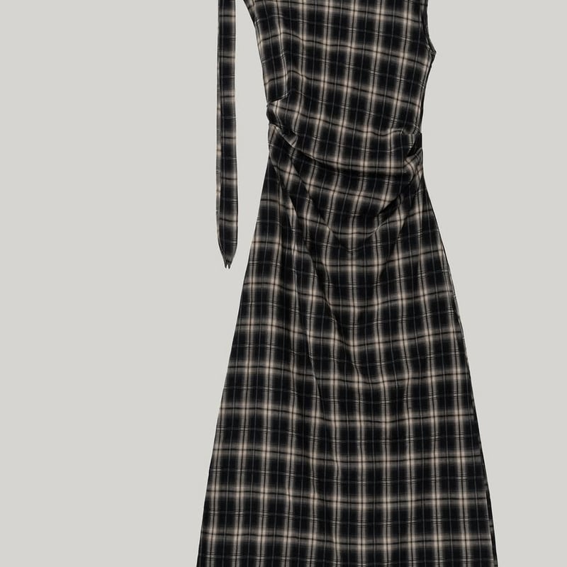 Draped plaid sleeveless dress | Ir