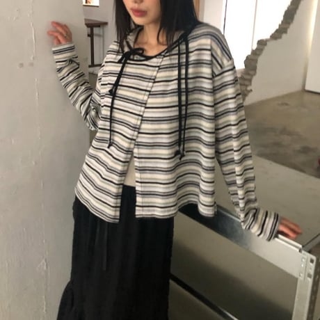 Striped Ribbon-Tie Cardigan