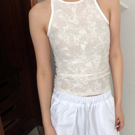 sheer floral lace tank top