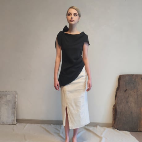 asymmetric draped bow shoulder top
