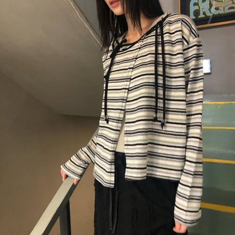 Striped Ribbon-Tie Cardigan