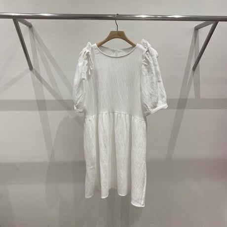 Shirred puff-sleeve dress.
