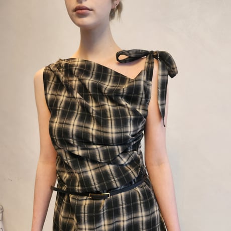 Draped plaid sleeveless dress