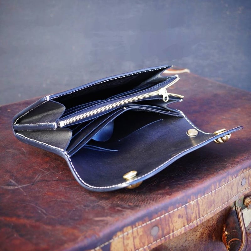 ロングトリフォード/三つ折りロングウォレット/ブラック×ブラス