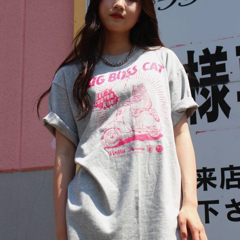 BIG BOSS CAT” Tシャツ/ユニセックス/杢グレー×ピンク | Poisonivy