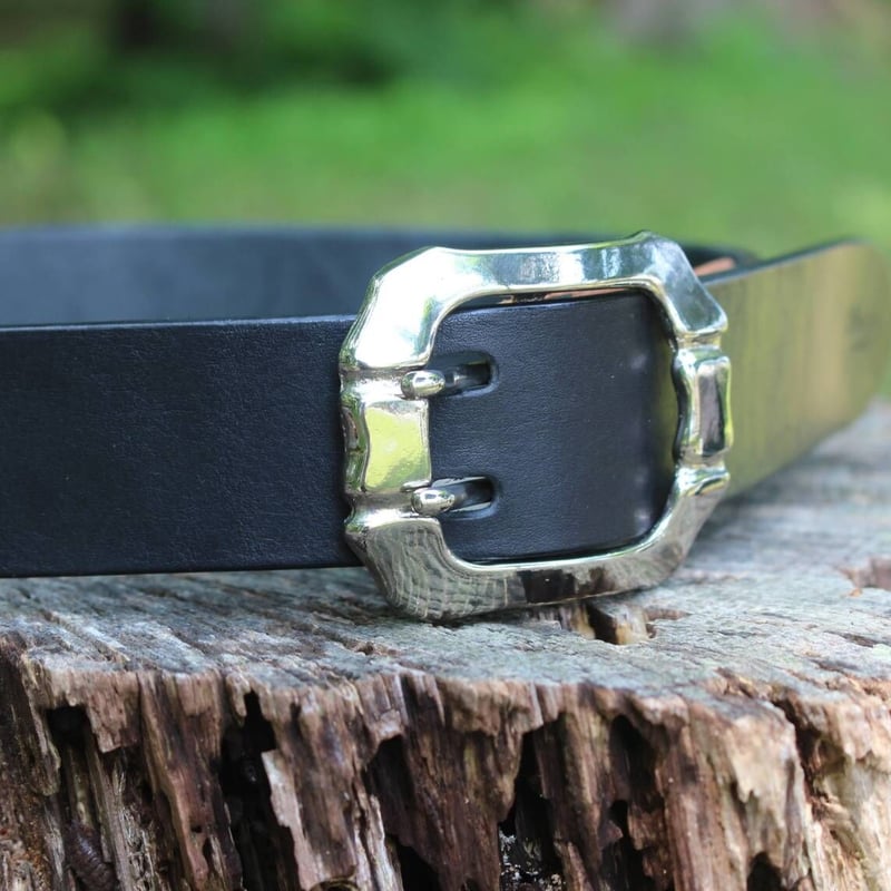 コンビネーション レザーギャリソンベルト/ブラック×タン/真鍮ニッケル