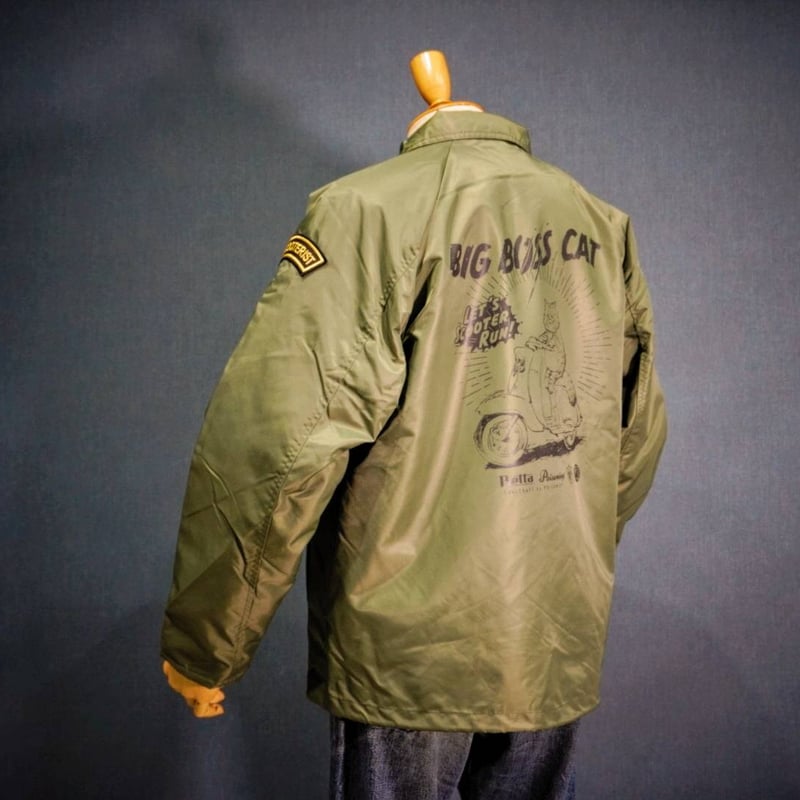 BIG BOSS CAT!!” オリジナル 裏ボア 防寒コーチジャケット /オリーブ