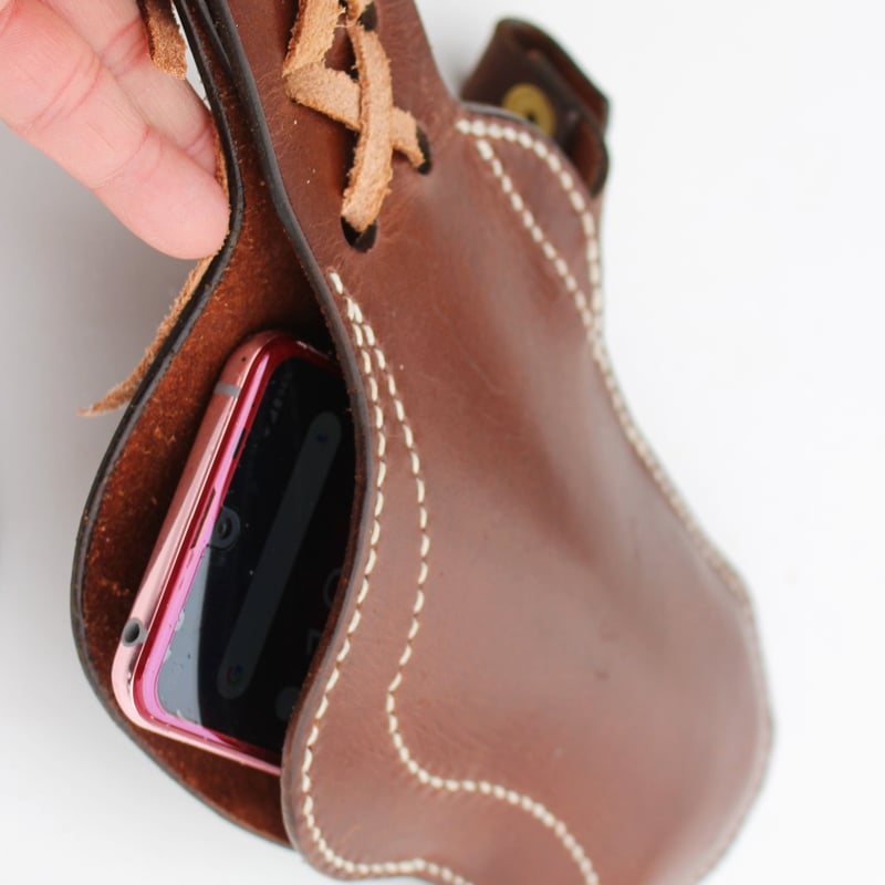 肩掛け式 スマホ ホルスター / 編み上げタイプ /ストラップ付