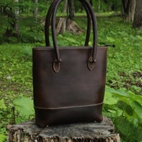 "SOULCRAFT" レザートートバッグ ダークブラウン/NORTHERN SOUL ワッペンカスタム/ Darkbrown Leather Totebag