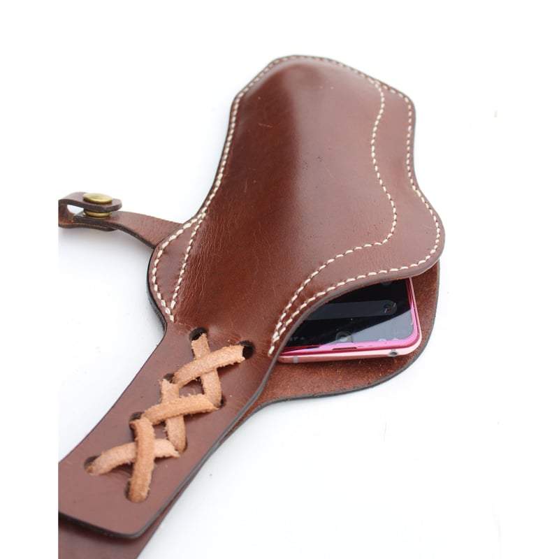 肩掛け式 スマホ ホルスター / 編み上げタイプ /ストラップ付