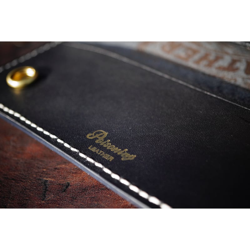 オリジナル トラッカーウォレット ブラック/ホワイトステッチ/真鍮