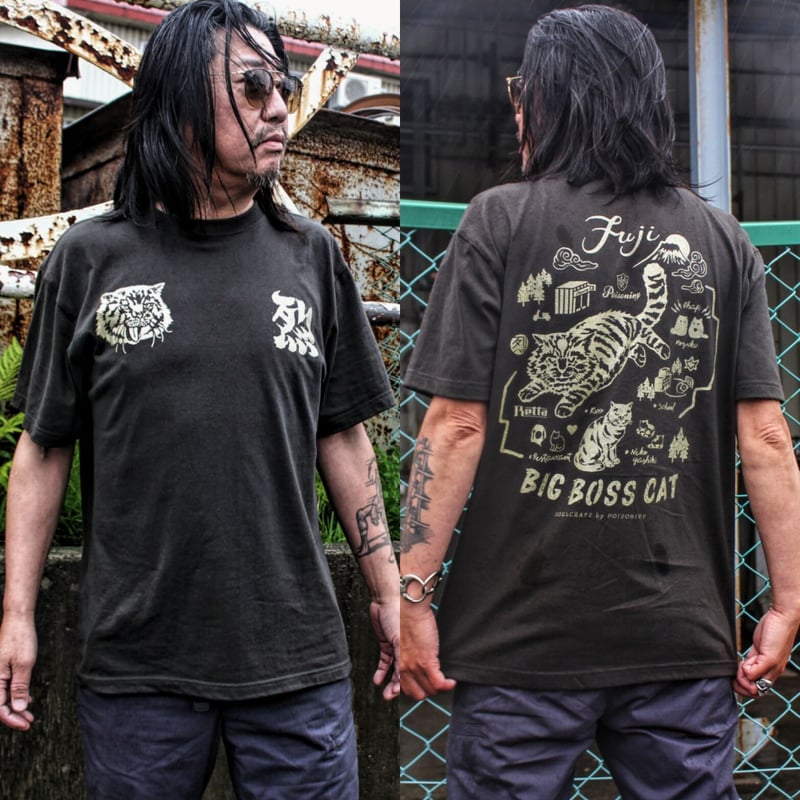 BIG BOSS CAT” Tシャツ/スミクロ×シャンパンゴールド(ラメ入り) | Pois