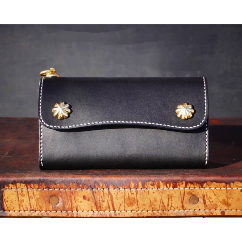 ロングトリフォード/三つ折りロングウォレット/ブラック×ブラス