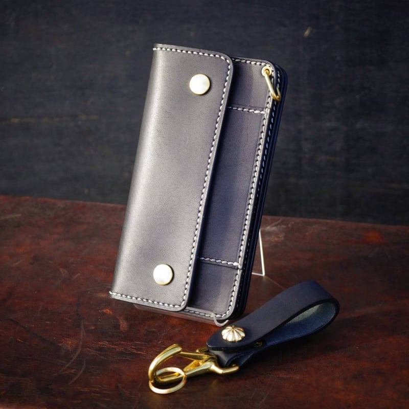 オリジナル トラッカーウォレット ブラック/ホワイトステッチ/真鍮