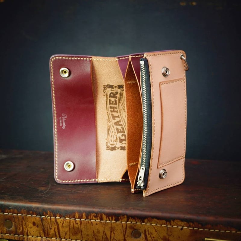 オリジナル トラッカーウォレット チェリーレッド×サドルタン/クローム