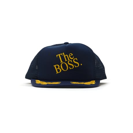 Vintage, 5-Panel Mesh Trucker Snapback Hat "The BOSS, Gold laurel brim"