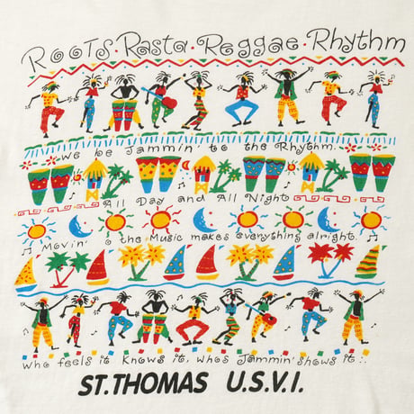 St. Thomas U.S.V.I / Vintage, Souvenir S/S Tee "Roots Rasta Reggae Rhythm"