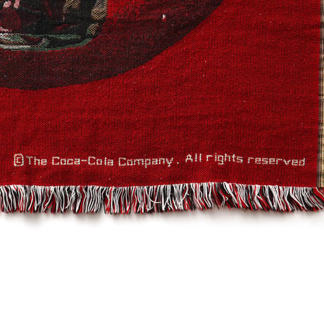 Coca-Cola / Vintage, Woven Tapestry Fringe Throw Blanket Rag "Circle, Grass Bottle"