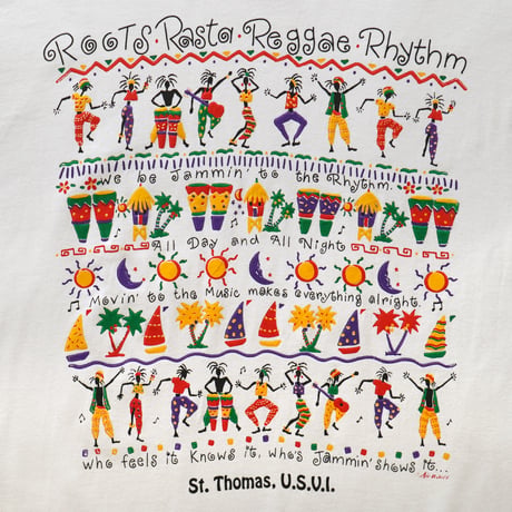 St. Thomas U.S.V.I / Vintage, Souvenir S/S Tee "Roots Rasta Reggae Rhythm"