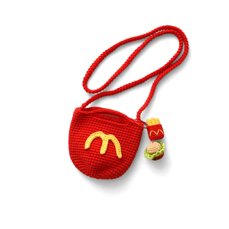Hand-Knit Shoulder Pouch "Golden Arches"