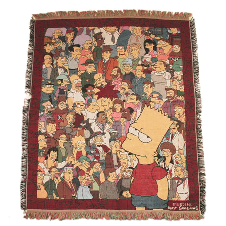 The Simpsons / 00's Vintage, Woven Tapestry Fringe Throw Blanket Rag